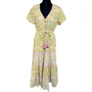 Bohemian Dress Size Medium Wayward Fancies Floral Cotton Maxi Yellow and Pink